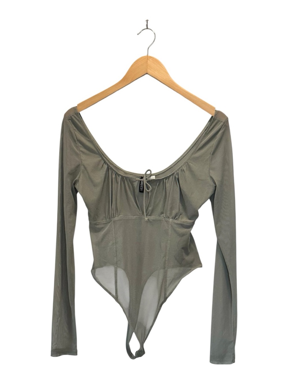 H&M Sage Green Mesh Sweetheart Neckline Tie Front Bodysuit Size M - Picture 2 of 7